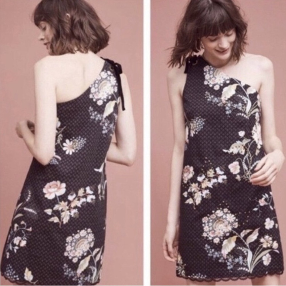Maeve Anthropologie Ashbury one shoulder floral studded dress 14